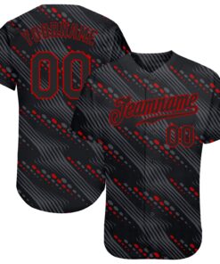 Custom Black Black-Red 3D Pattern Design Authentic Baseball Jersey