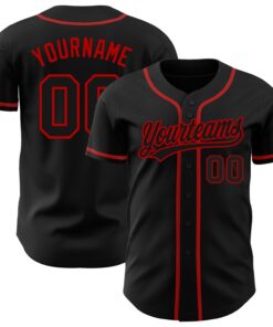Custom Black Black-Red Authentic Baseball Jersey