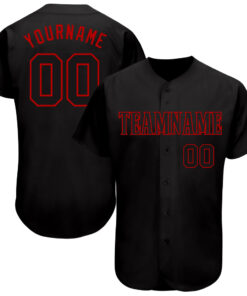 Custom Black Black-Red Authentic Baseball Jersey