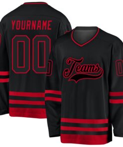 Custom Black Black-Red Hockey Jersey