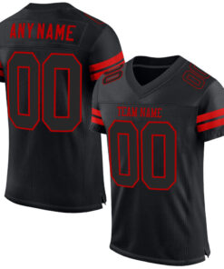 Custom Black Black-Red Mesh Authentic Football Jersey