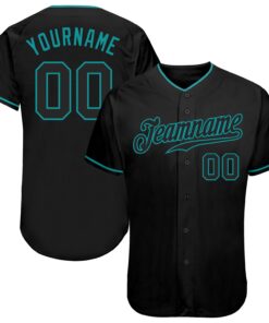 Custom Black Black-Teal Authentic Baseball Jersey