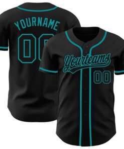 Custom Black Black-Teal Authentic Baseball Jersey