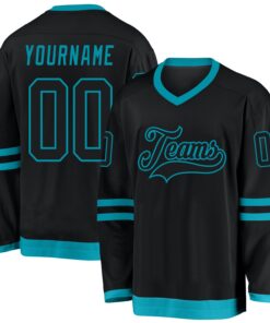 Custom Black Black-Teal Hockey Jersey