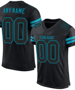 Custom Black Black-Teal Mesh Authentic Football Jersey
