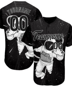 Custom Black Black-White 3D Pattern Design Astronaut Authentic Baseball Jersey