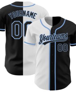 Custom Black Black White-Light Blue Authentic Split Fashion Baseball Jersey