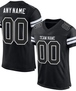 Custom Black Black-White Mesh Authentic Football Jersey