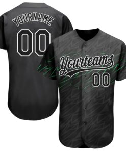 Custom Black Black White-Neon Green 3D Pattern Design Authentic Baseball Jersey