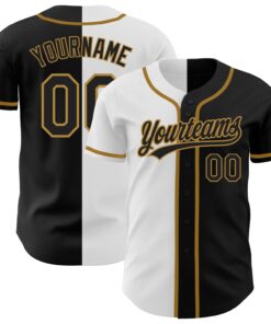 Custom Black Black White-Old Gold Authentic Split Fashion Baseball Jersey