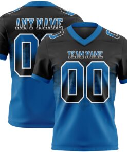 Custom Black Blue-White Mesh Authentic Gradient Square Shape Flag Football Jersey
