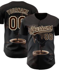 Custom Black Brown Cream 3D Pattern Design International Coffee Day Authentic Baseball Jersey