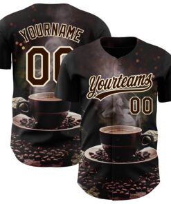 Custom Black Brown Cream 3D Pattern Design International Coffee Day Authentic Baseball Jersey
