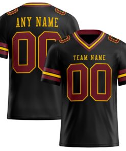 Custom Black Burgundy-Gold Mesh Authentic Football Jersey