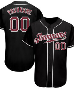 Custom Black Burgundy-White Authentic Baseball Jersey