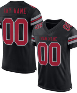 Custom Black Cardinal-Gray Mesh Authentic Football Jersey