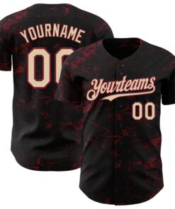 Custom Black City Cream-Crimson 3D Pattern Design Abstract Splatter Texture Authentic Baseball Jersey