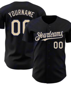 Custom Black City Cream-Navy 3D Pattern Design Abstract Splatter Texture Authentic Baseball Jersey