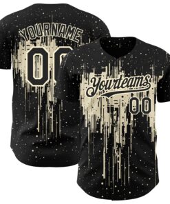 Custom Black Cream 3D Pattern Design Dripping Splatter Art Authentic Baseball Jersey