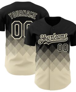 Custom Black Cream 3D Pattern Design Gradient Square Shapes Authentic Baseball Jersey