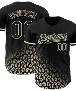 Custom Black Cream 3D Pattern Design Leopard Print Fade Fashion Authentic Baseball Jersey