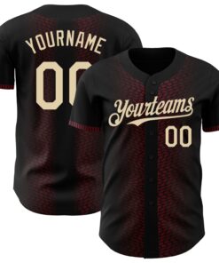Custom Black Cream-Burgundy 3D Pattern Design Geometric Shapes Authentic Baseball Jersey