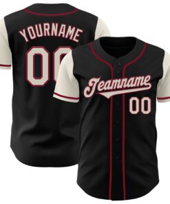 Custom Black Cream-Crimson Authentic Two Tone Baseball Jersey