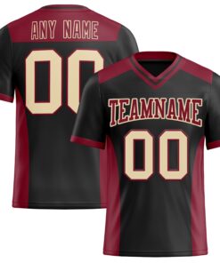 Custom Black Cream-Crimson Mesh Authentic Football Jersey
