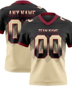 Custom Black Cream-Crimson Mesh Authentic Gradient Square Shape Flag Football Jersey