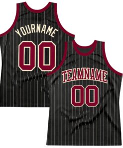 Custom Black Cream Pinstripe Maroon-Cream Authentic Basketball Jersey