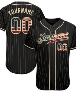 Custom Black Cream Pinstripe Vintage USA Flag-Cream Authentic Baseball Jersey