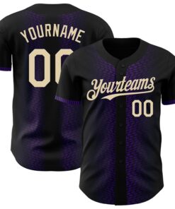 Custom Black Cream-Purple 3D Pattern Design Geometric Shapes Authentic Baseball Jersey