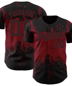 Custom Black Crimson 3D Pattern Design Abstract Splatter Grunge Art Authentic Baseball Jersey