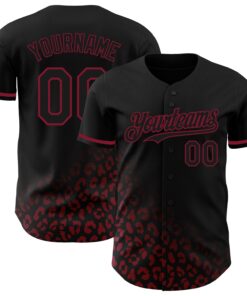 Custom Black Crimson 3D Pattern Design Leopard Print Fade Fashion Authentic Baseball Jersey