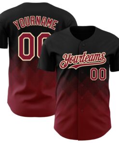 Custom Black Crimson-City Cream 3D Pattern Design Gradient Square Shapes Authentic Baseball Jersey