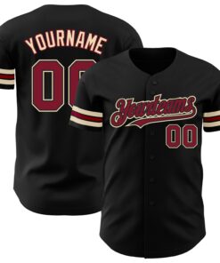 Custom Black Crimson-City Cream Authentic Baseball Jersey