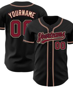 Custom Black Crimson-City Cream Authentic Baseball Jersey