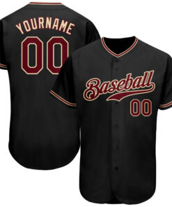 Custom Black Crimson-City Cream Authentic Baseball Jersey
