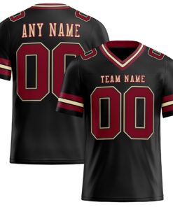 Custom Black Crimson-City Cream Mesh Authentic Football Jersey