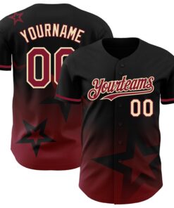 Custom Black Crimson-Cream 3D Pattern Design Gradient Style Twinkle Star Authentic Baseball Jersey