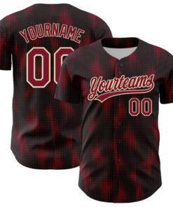 Custom Black Crimson-Cream 3D Pattern Design Halftone Dots Authentic Baseball Jersey