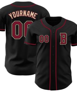Custom Black Crimson-Cream Authentic Baseball Jersey