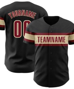 Custom Black Crimson-Cream Authentic Baseball Jersey