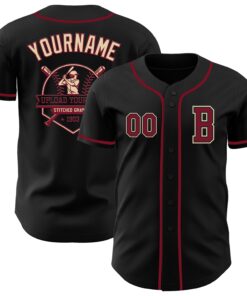 Custom Black Crimson-Cream Authentic Baseball Jersey