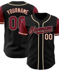 Custom Black Crimson-Cream Authentic Two Tone Baseball Jersey
