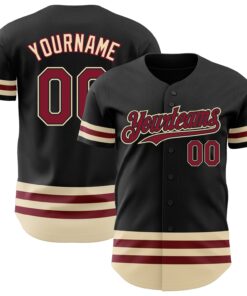 Custom Black Crimson-Cream Line Authentic Baseball Jersey