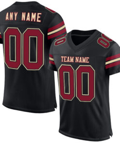 Custom Black Crimson-Cream Mesh Authentic Football Jersey