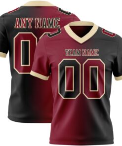 Custom Black Crimson-Cream Mesh Authentic Gradient Fashion Football Jersey