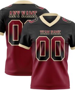 Custom Black Crimson-Cream Mesh Authentic Gradient Square Shape Flag Football Jersey