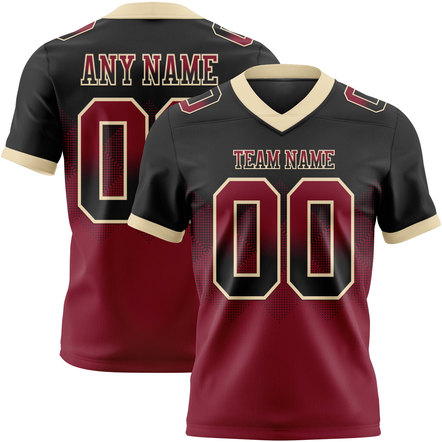 Custom Black Crimson-Cream Mesh Authentic Gradient Square Shape Flag Football Jersey